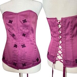 Vintage Y2K Charlotte Russe Butterfly Embroidered Satin Corset Top